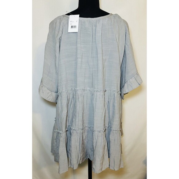 CAMILLE & CO Gray Tiered Boho Ruffle Short Sleeve Blouse Top Women's XL NWT - Picture 3 of 9